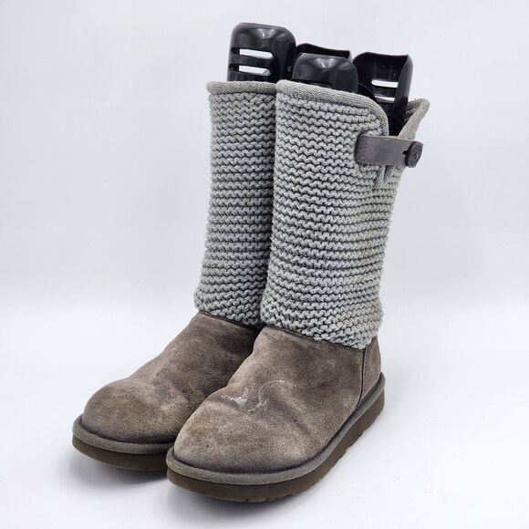 UGG Australia Shaina Knit Cuff Button Gray Slouch Boots in Size 8 - Picture 3 of 14